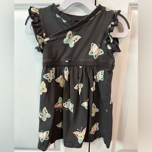 Tea Collection Girls Gray Butterfly Wrap Neck Dress Short Sleeve Cotton (Size 3)